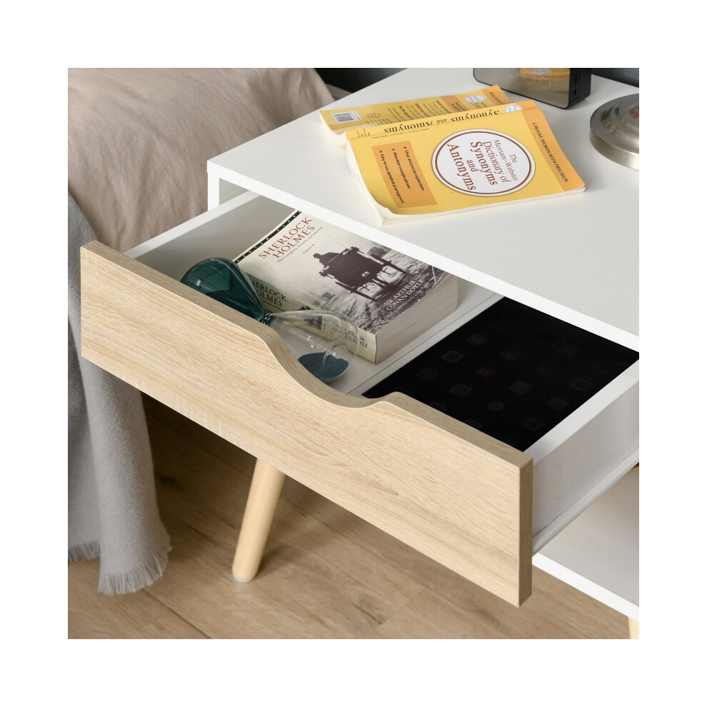 Bedroom & Living Room White Bedside Table with Drawers & Shelf Contemporary Nightstand Compact 60cm Height-image-OPC-PMFWCBK-NEW