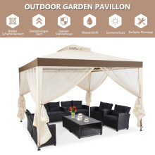Gartenpavillon Gartenzelt Camping Partyzelt mit 4 Seitenwänden 300 x 300 x 265 cm Beige