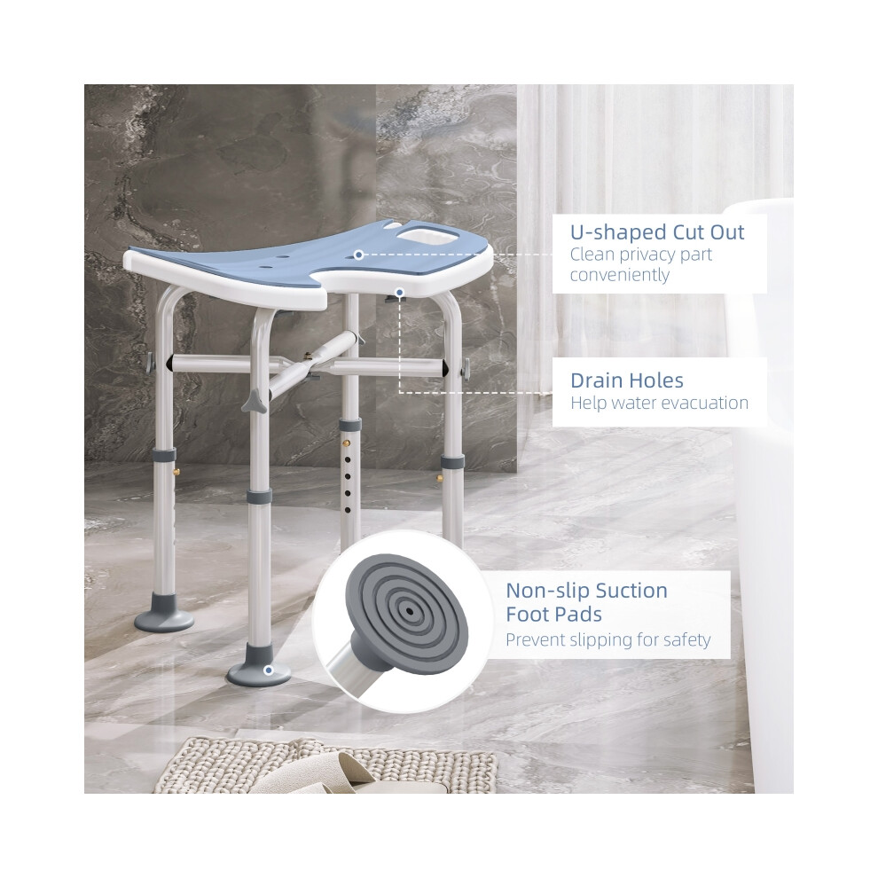 Bathroom Shower Stool Light Blue 39-51.5cm 'U' Padded Seat Adjustable Height Anti-Slip Feet Comfortable Design-image-OPC-PMFWDJB-NEW