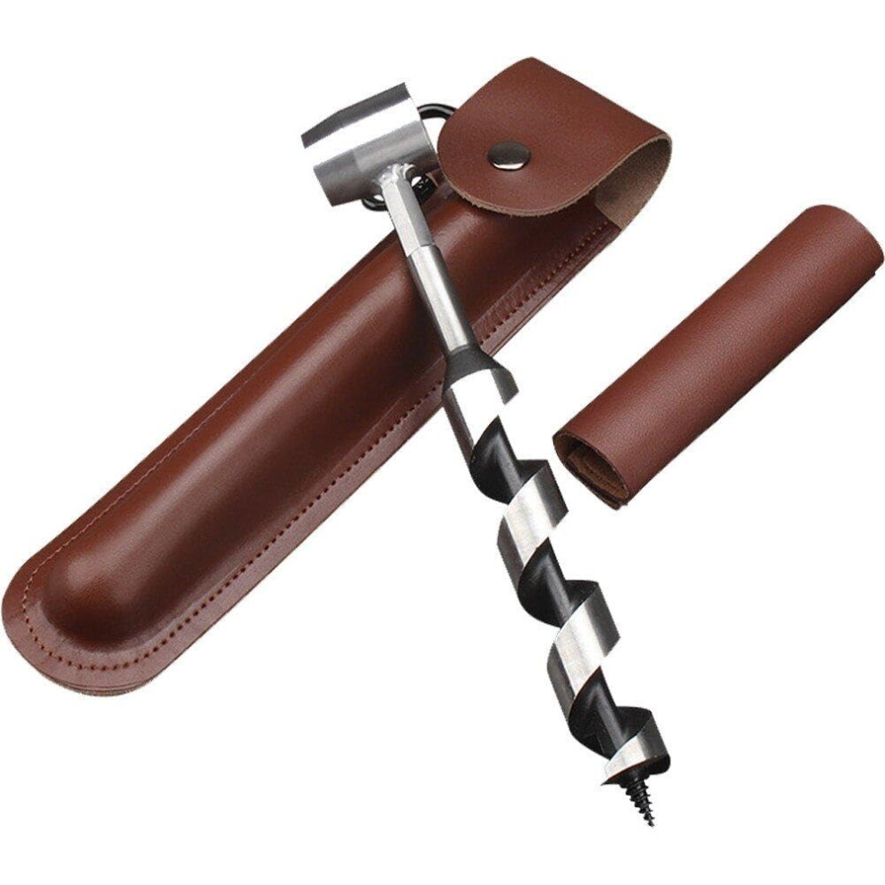 Bushcraft Auger Hand Auger Wrench, Manual Hole Maker, Wood Drill Peg, Survival Tool Multitool With Leather Case 9067246327439