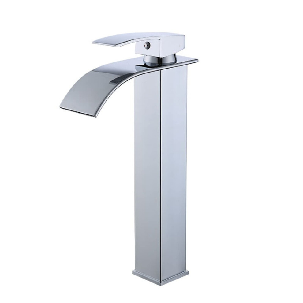 Waterfall Faucets Stainless Steel Lavatory Faucet Waterfall Spout, Single-Handle Single-Hole Basin Mixer, Chrome Finish 9084446619157