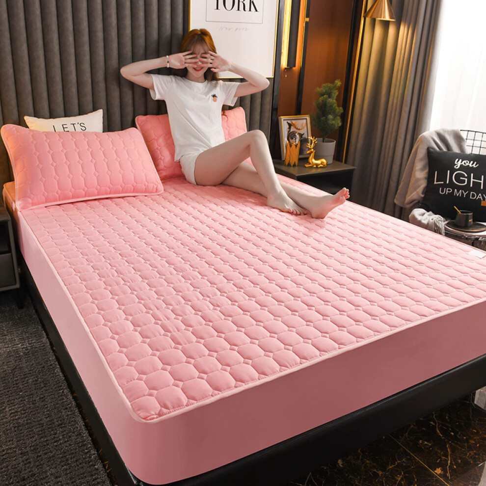 Hotel Quality Bed Sheets Brushed Quilted Printed Fitted Sheet Set Non-Slip Mattress Protector All Seasons Pink 150x200cm-image-OPC-PMFWGDK-NEW