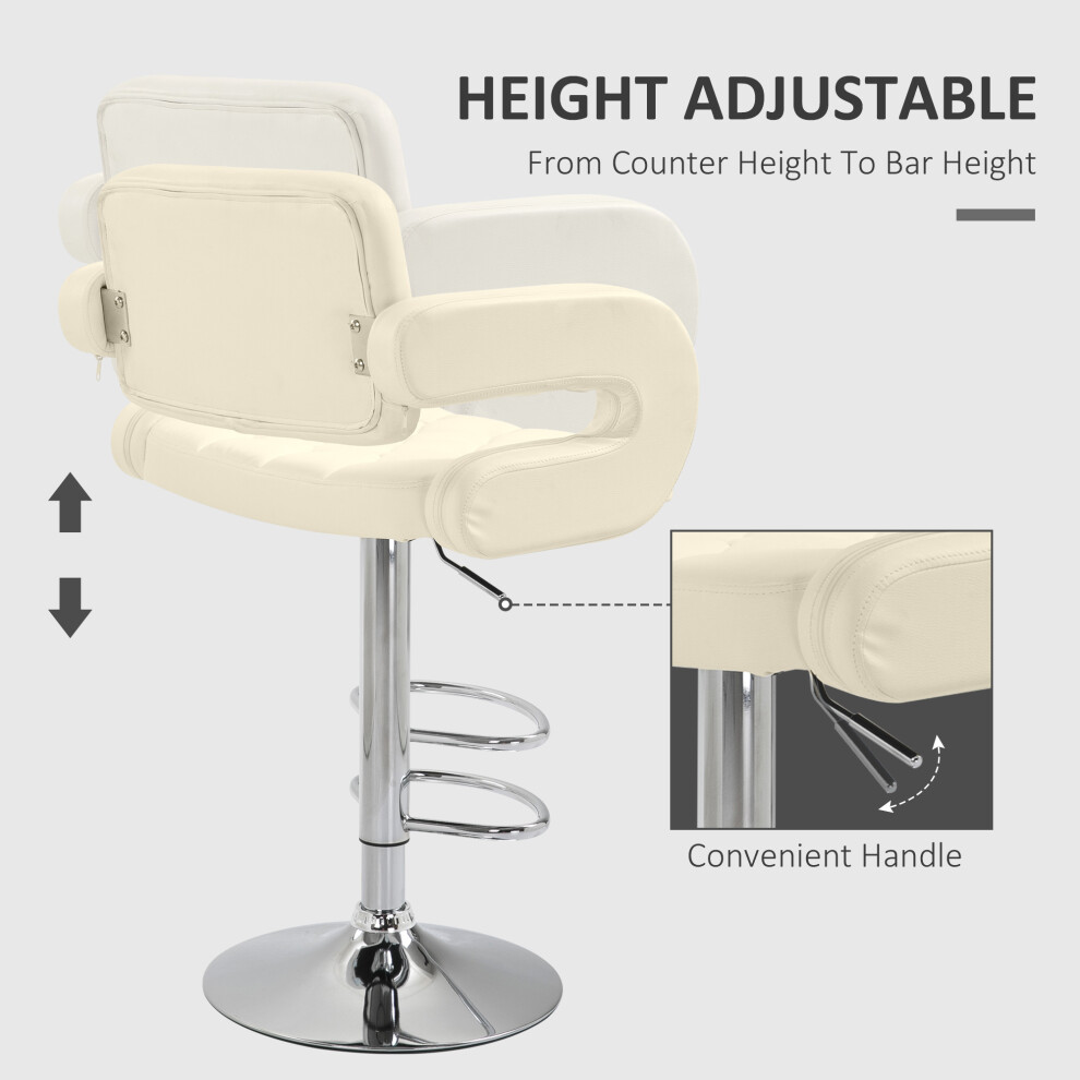 Cream Bar Stool Beige - Homcom Pu Leather Upholstered Swivel Adjustable Height With Backrest Armrest & Footrest