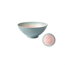 Plate and Bowl Sets Ceramic Ramen Bowl Large Noodle Bowl Striped Design Retro Tableware Black and Blue
