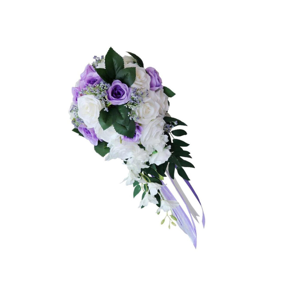 (White Purple) Romantic Wedding Hand Bouquet Graceful Bridal Holding Flowers Bride-image-OPC-PMFWM7T-NEW