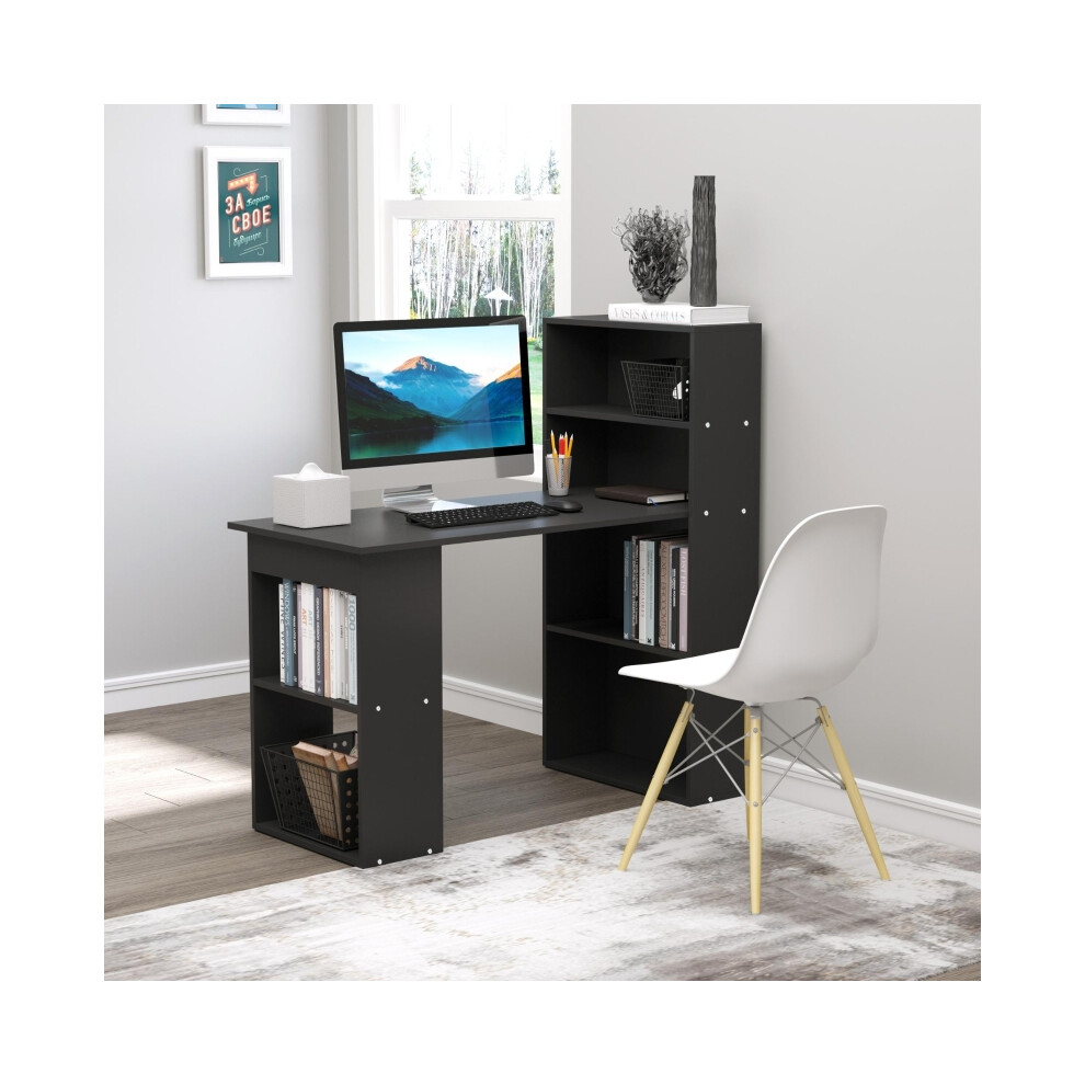 Black Wooden Computer Desk 120cm with Multiple Storage Shelves Home Office & Study Desk Spacious Worktable for Laptop & Books-image-OPC-PMFWMMN-NEW