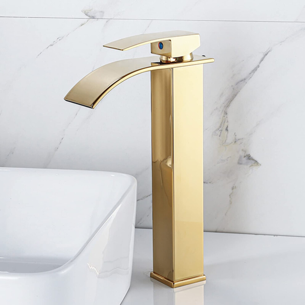 Waterfall S For Basin Stainless Steel Lavatory Faucet With Waterfall Spout Single-Hole Basin Mixer Gold Finish 9084446619720