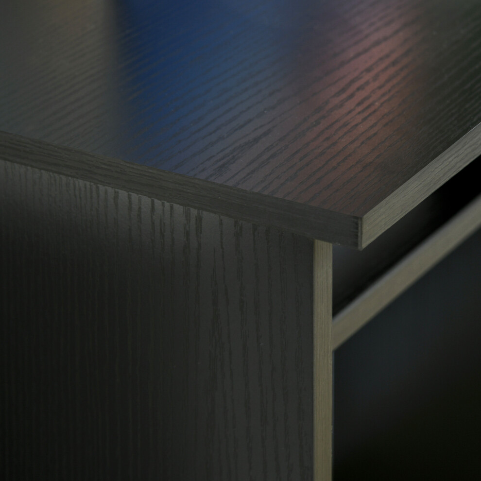 Modern Black Wood Grain Computer Desk 90x50cm with Storage Shelf Compact Home Office Table Small Writing Desk-image-OPC-PMFWMX2-NEW