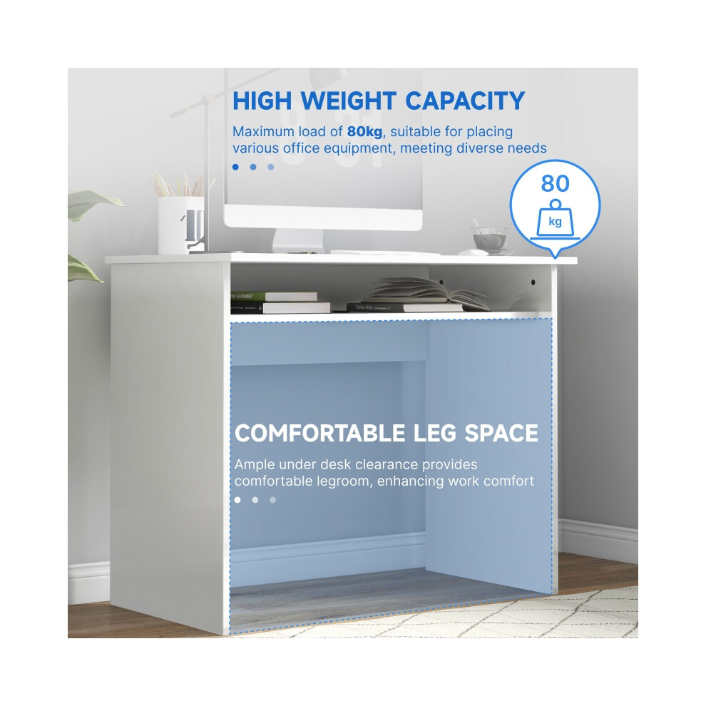 Home Office Desk 90x50cm Computer Table White High Gloss Small Writing Desk with Storage Shelf-image-OPC-PMFWN8W-NEW
