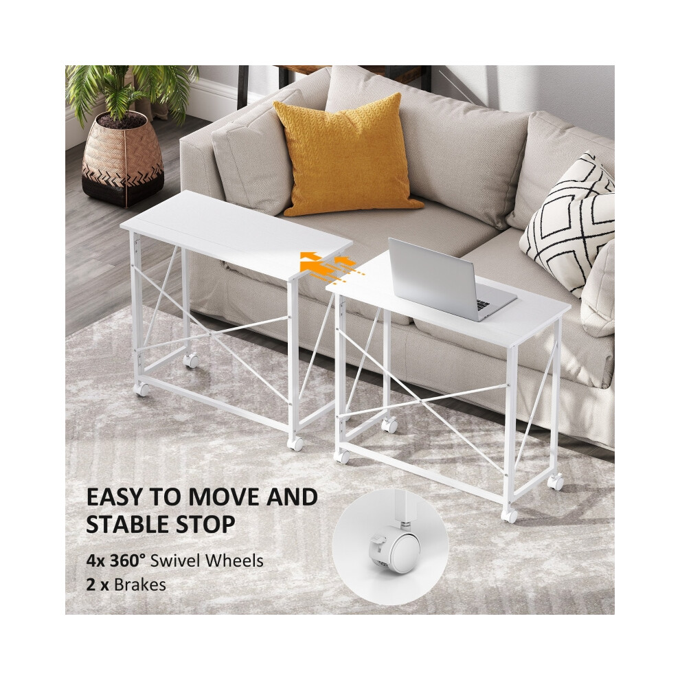 White Folding Desk 80 cm on Wheels - Mobile Workstation with Easy Fold Design Durable Material Ideal for Home & Office-image-OPC-PMFWNSJ-NEW