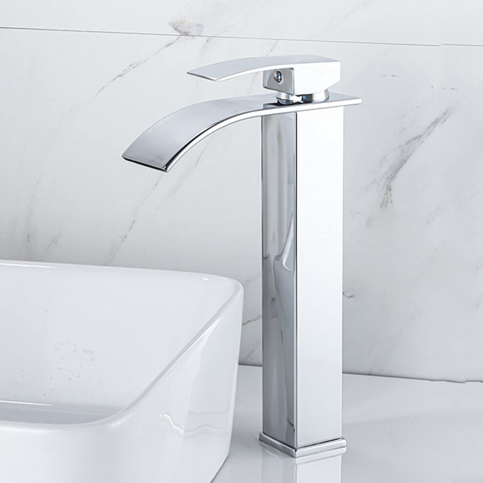 Waterfall Basin Faucet Chrome Plated Stainless Steel With Waterfall Spout, Single Handle Single Hole Lavatory Mixer 9067246328054