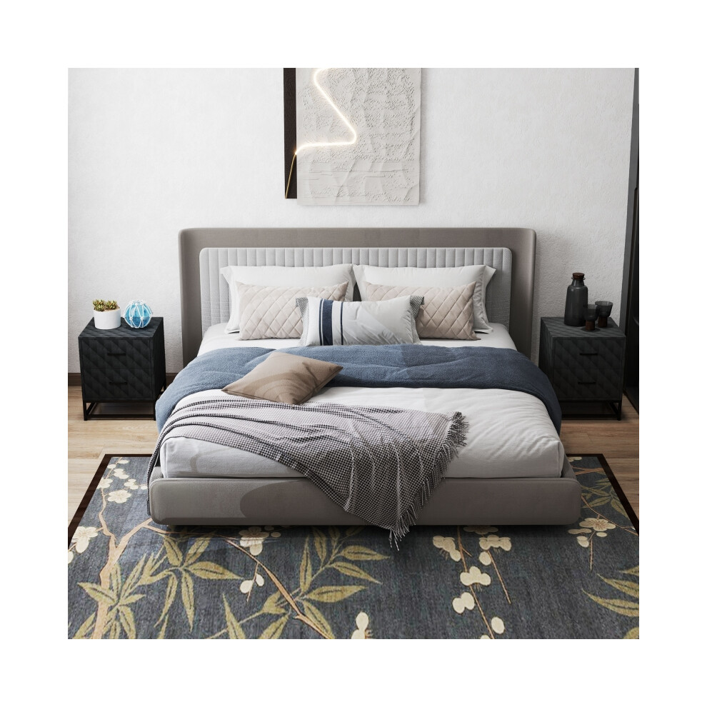 Modern Bedside Tables Set of 2 - Nightstands with 2 Drawers & Steel Legs Storage Solution for Bedroom and Living Room Black-image-OPC-PMFWP9Y-NEW