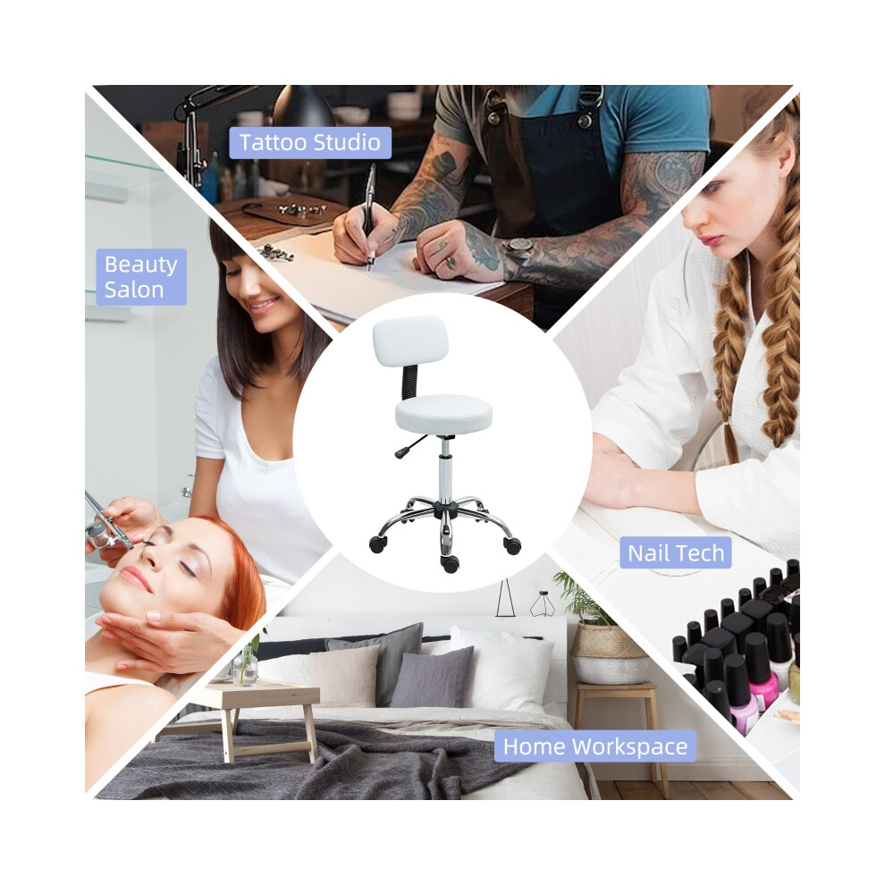 Adjustable White Salon Stool with 360 Swivel Seat Comfortable Upholstered Design for Salon Spa & Barber Shops-image-OPC-PMFWPFQ-NEW