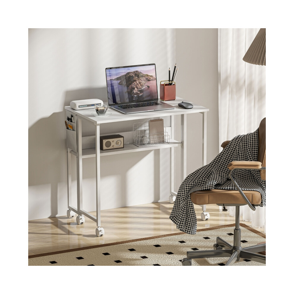 80cm Drop Leaf Work Desk in White - Compact Writing Desk with Foldable Extension Stylish and Functional-image-OPC-PMFWPGC-NEW