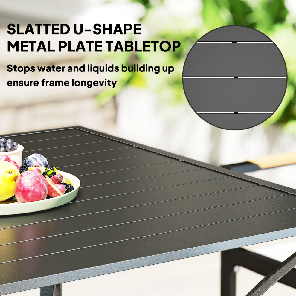 Garden Table with Parasol Hole 94x94cm Outdoor Metal Slatted Top for Four Durable Black Patio Dining Furniture-image-OPC-PMFWPRK-NEW