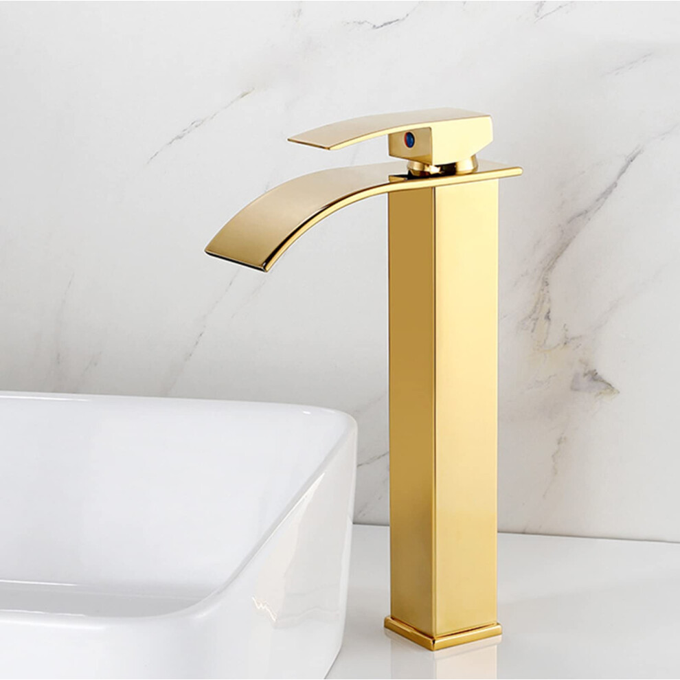 Bathroom Mixer Waterfall Stainless Steel Lavatory Faucet With Waterfall Spout, Single Handle Basin Mixer, Gold Finish 9354506541170