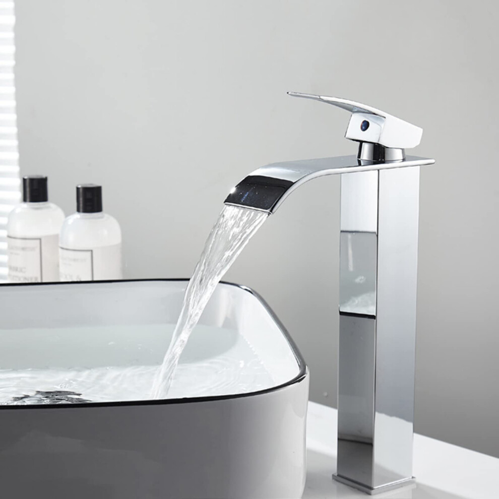 Waterfall Faucet For Basin, Stainless Steel Lavatory, Chrome Plated, Single Handle Hot And Cold, Waterfall Spout 9067246328306