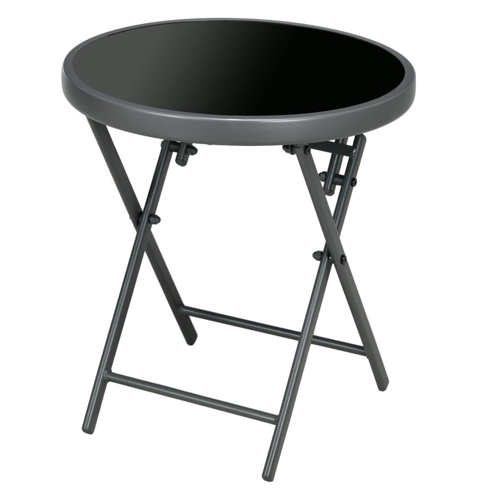 Outsunny Î¦45cm Garden Side Table Outdoor Folding Round Patio Table with Imitation Marble Glass Black Small Coffee Table-image-OPC-PMFWRBK-NEW