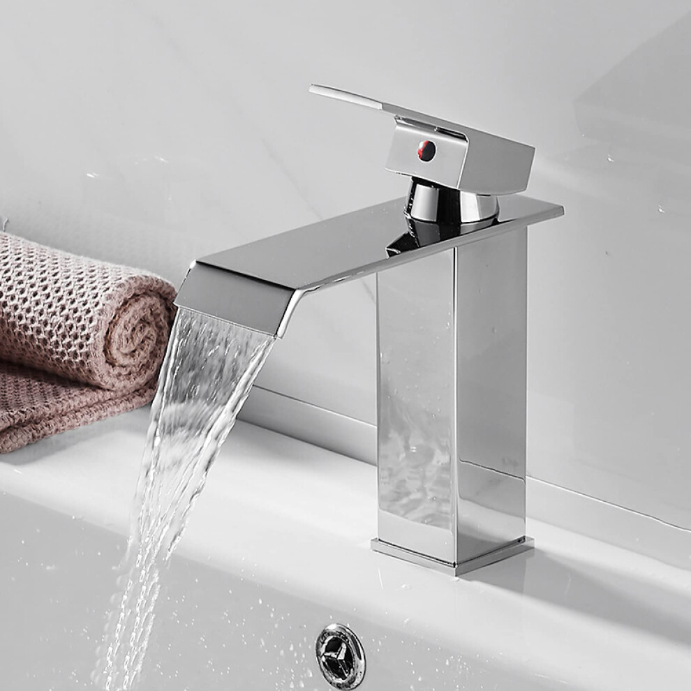 Basin Mixer Waterfall Spout Stainless Steel Chrome Plated, Single Handle Hot And Cold Basin Faucet 9067246328320