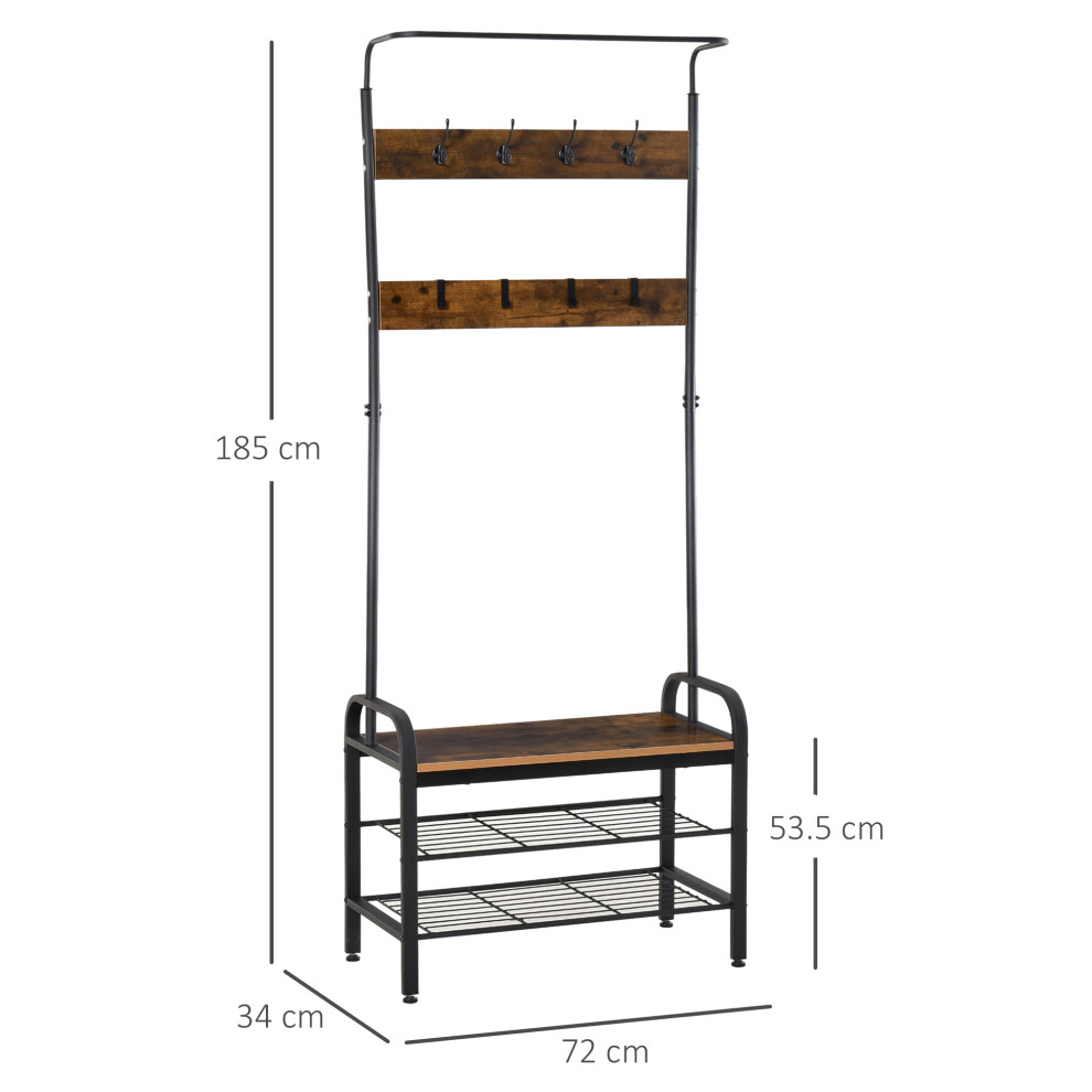Coat Rack Stand Industrial Metal Wood Shoe Organizer Removable Hooks Storage Cabinet Rustic Brown 72L34W185H(cm)-image-OPC-PMFWS7F-NEW