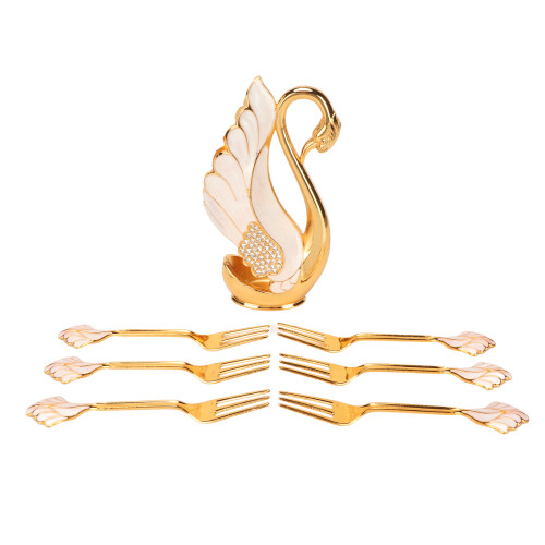 Innovative Swan Base Gold Dinnerware Set with Forks & Spoons 5pcs 1