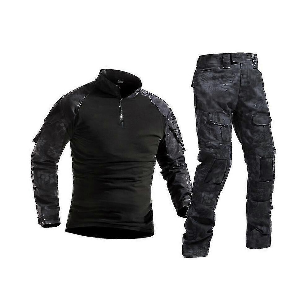 Kikidex (Xl, Python Set) Men's Army Tactical Clothing For Combat And Hunting- Military Camo Shirt And Pants Set Black