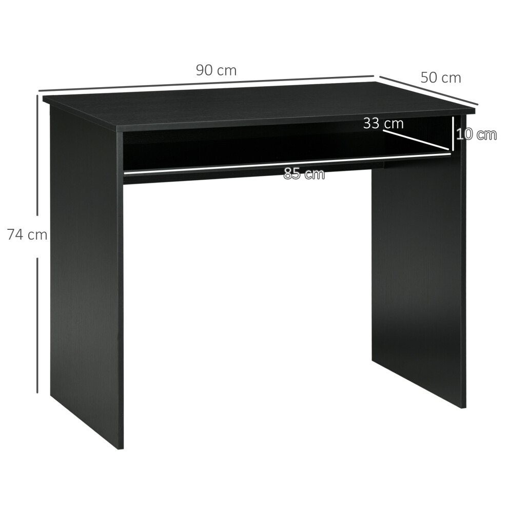 Small Computer Desk Black Wood Grain 90 x 50cm Home Office Table with Storage Shelf Modern & Space-saving-image-OPC-PMFWSKT-NEW