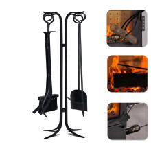 5 in 1 Fireplace Tools Set - Indoor Outdoor Wrought Iron Fire Pit Tools With Poker, Tong, Shovel, Brush, Stand