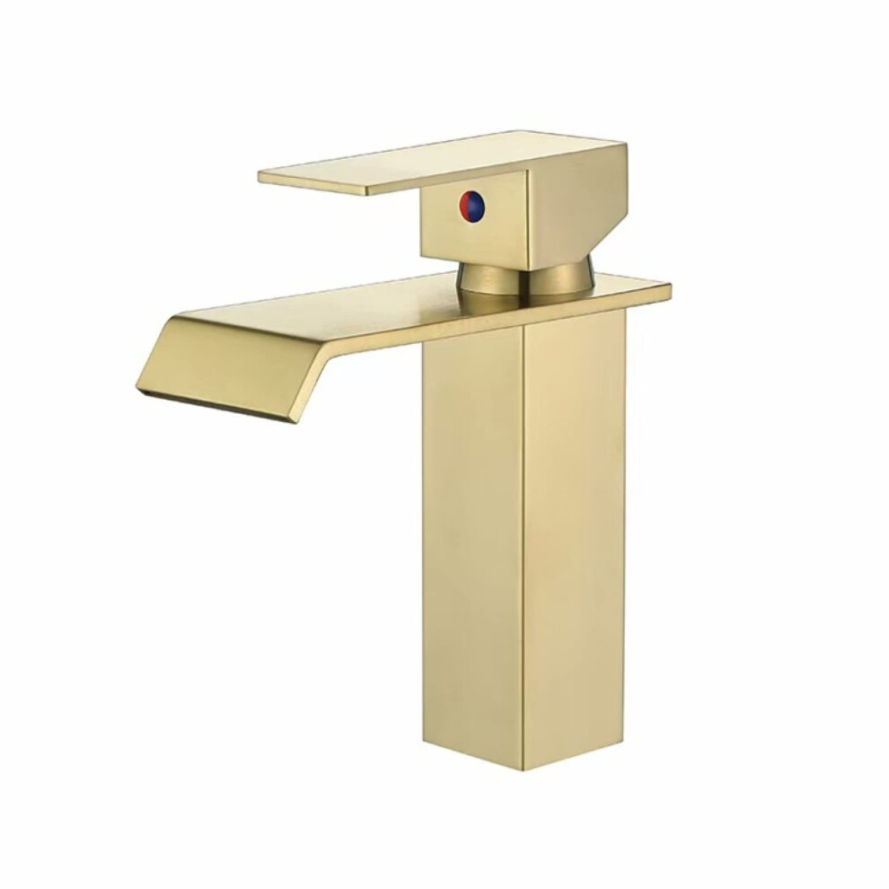 Bathroom Sink Waterfall Gold Finish Stainless Steel Basin Mixer Hot Cold Water Waterfall Spout Short Commemoration Day 9084446620351