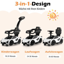 3-in-1 Lamborghini Rutschauto Schiebauto mit Scheinwerfern & Musik & Stauraum Weiß