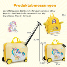 2tlg Kinderkoffer + Rucksack 47 cm Langer Aufsitzkoffer und 30 cm Breiter Rucksack Gelb Einhorn
