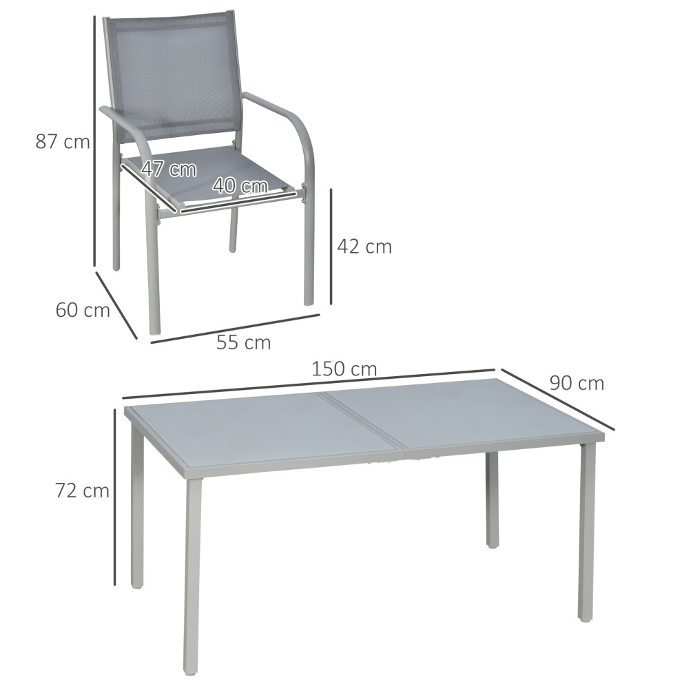 Outdoor Garden Dining Set 7 Piece Steel Frame Tempered Glass Top & Stackable Mesh Chairs Grey-image-OPC-PMFWYQ5-NEW