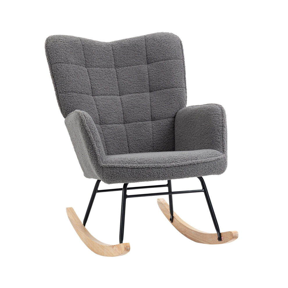 HOMCOM Berber Fleece Nursery Glider Rocker - Dark Grey Wingback Chair for Nursing & Relaxing in Living Room-image-OPC-PMFWYSM-NEW