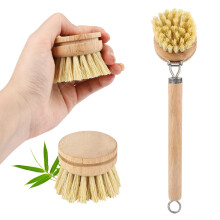 Bamboo Dish Brush 3 Replacement Heads Long Handle, Plastic-Free Eco Friendly Wooden Dish Brush For Pots And Pans