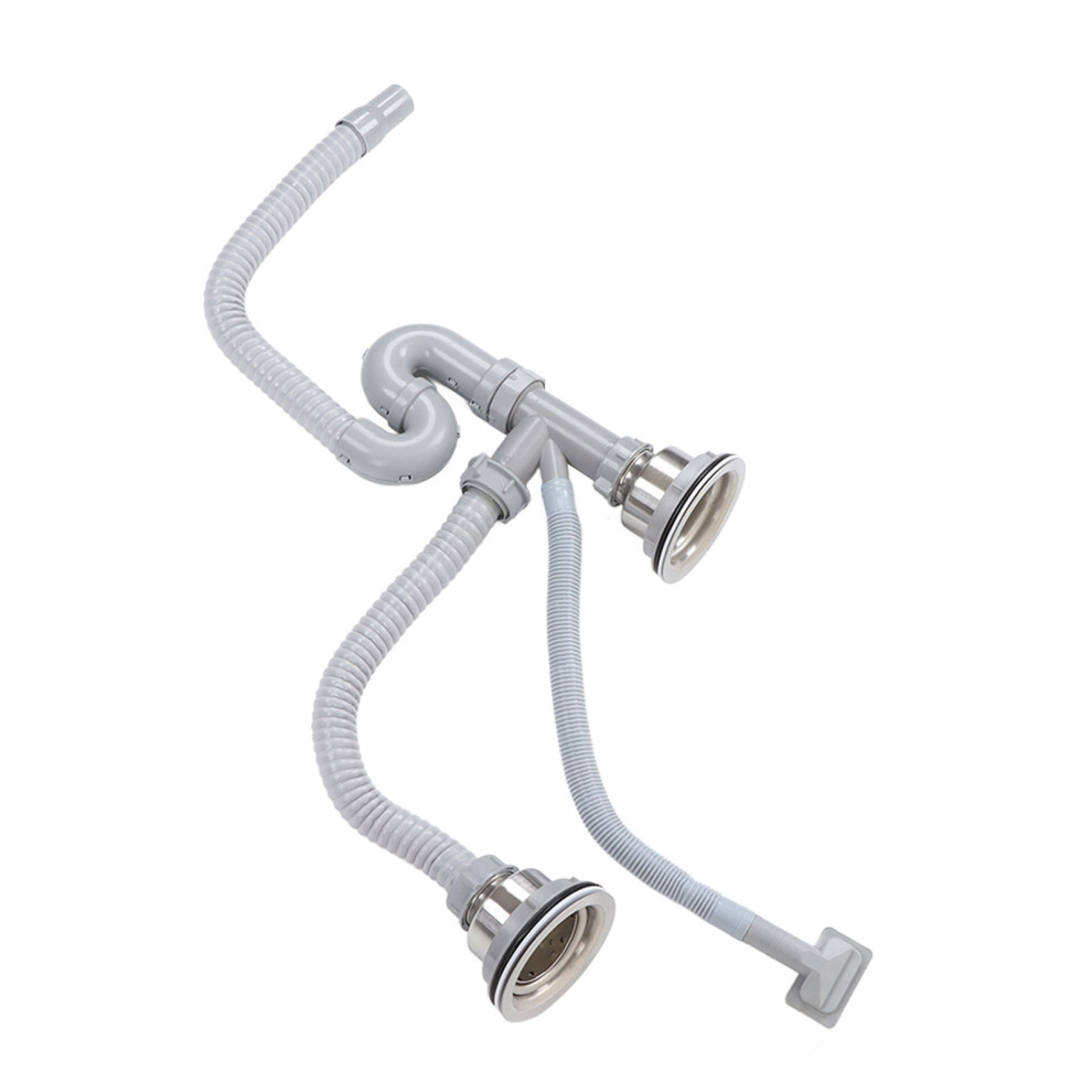 Flexible S Bent Stainless Sink Drainer With Double Drains For Bathroom 7651355533243