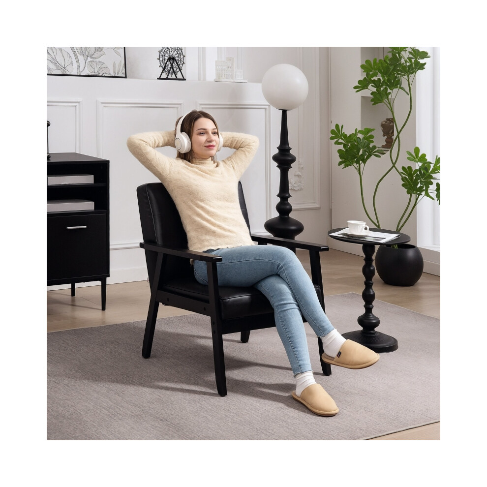 Stylish Retro-Style Chair with Faux Leather Black Compact Size Retro Look Comfortable and Durable Home Seating-image-OPC-PMFX5Q5-NEW