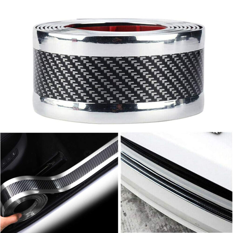 Universal Carbon Fibre Car Door Sill Guards Self-Adhesive 5 Pack 250Cm Long By 2In Wide For Cars, Suvs And Trucks Silver 9067246329181