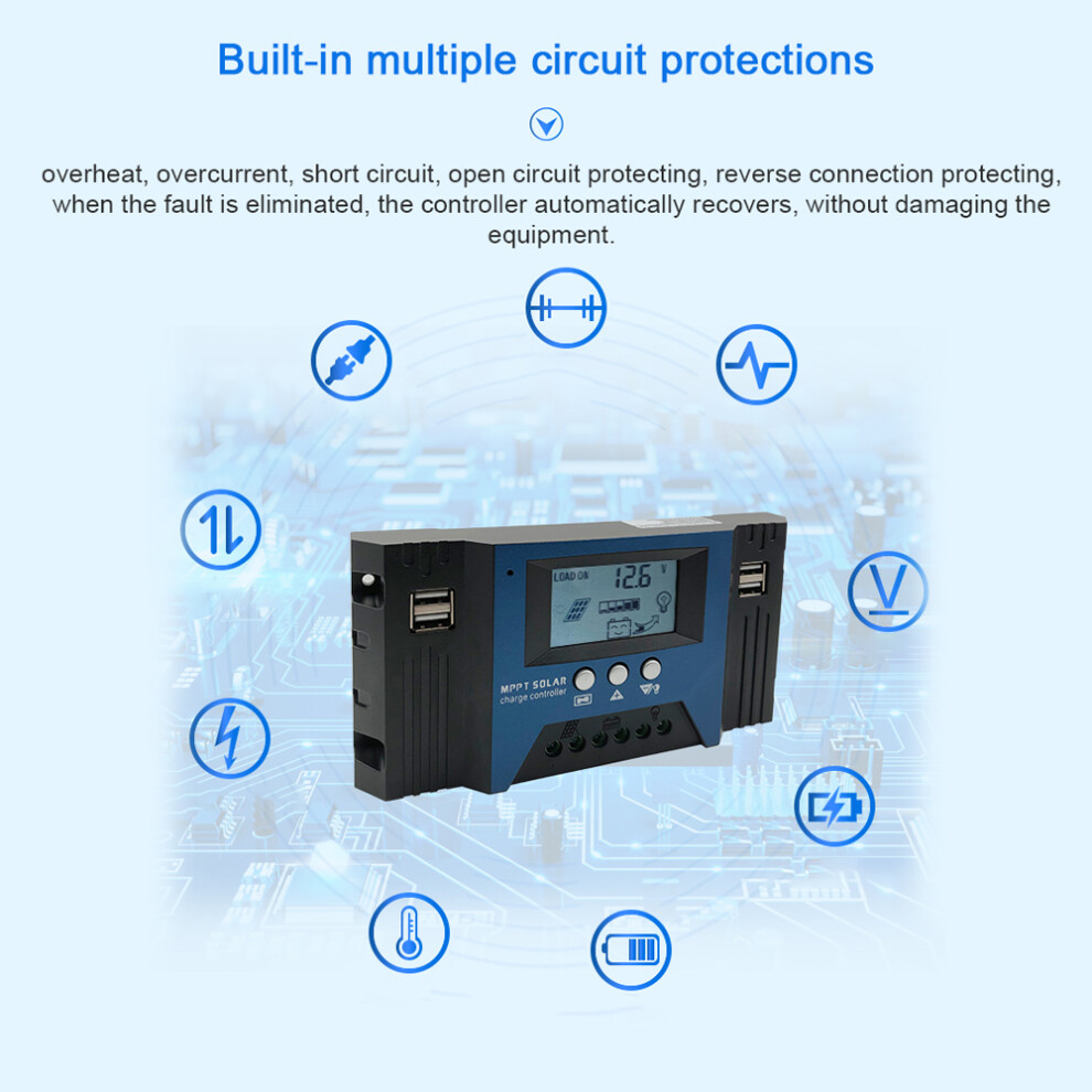 Mppt Solar Charge Controller 60A 12/24V Usb Ports & Lcd Screen Timer 7661355543043