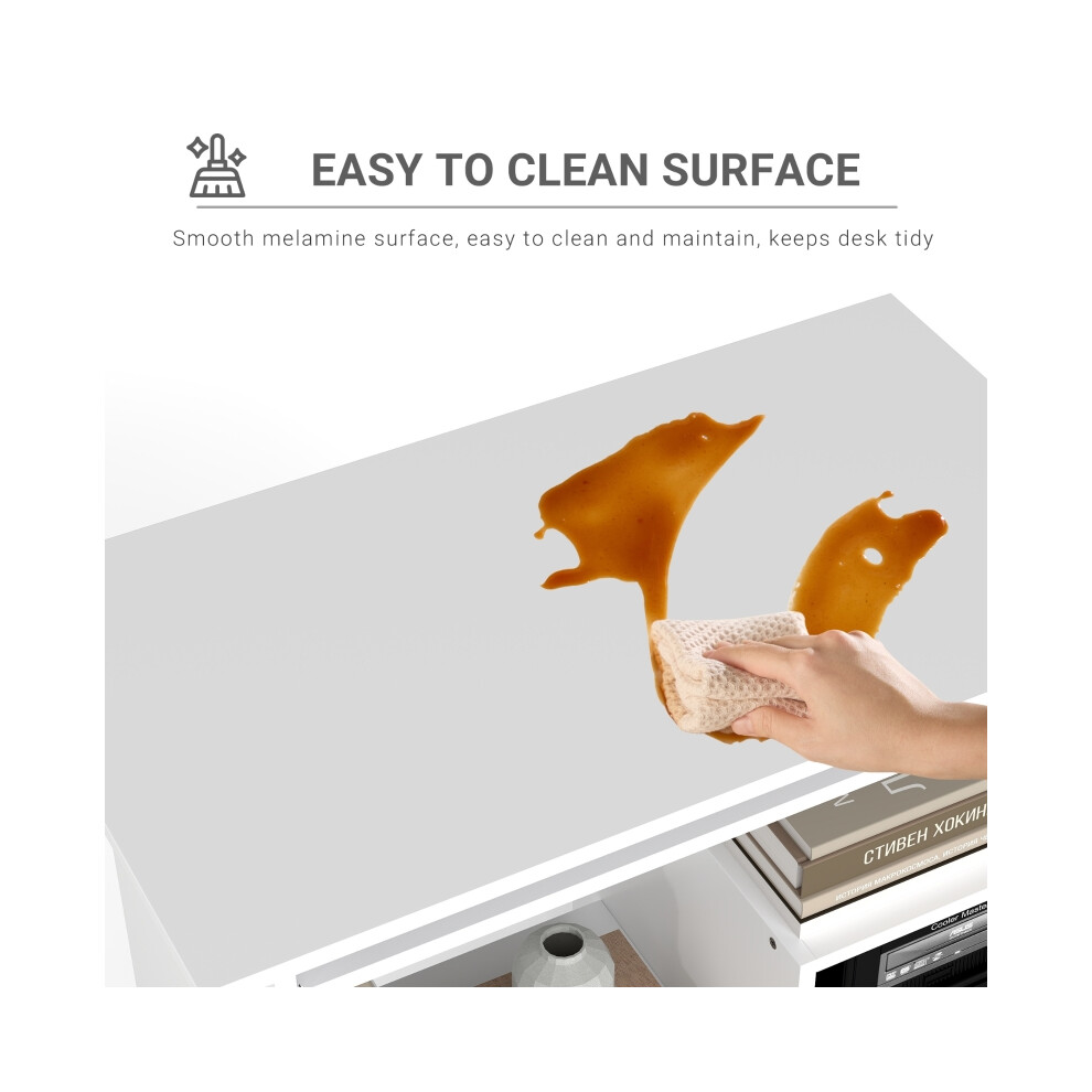 Modern White Wooden Corner Computer Desk with Storage Shelf and Keyboard Tray for Small Home Office-image-OPC-PMFX6P2-NEW