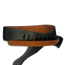 Schwarzes handgenähtes Leder-Gitarrengurtel, verstellbar, 110-130 cm