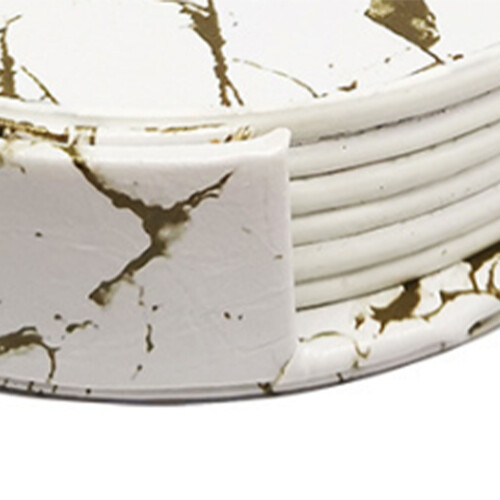 7 Stück runde Lederuntersetzer 10 cm Platin-Marmor