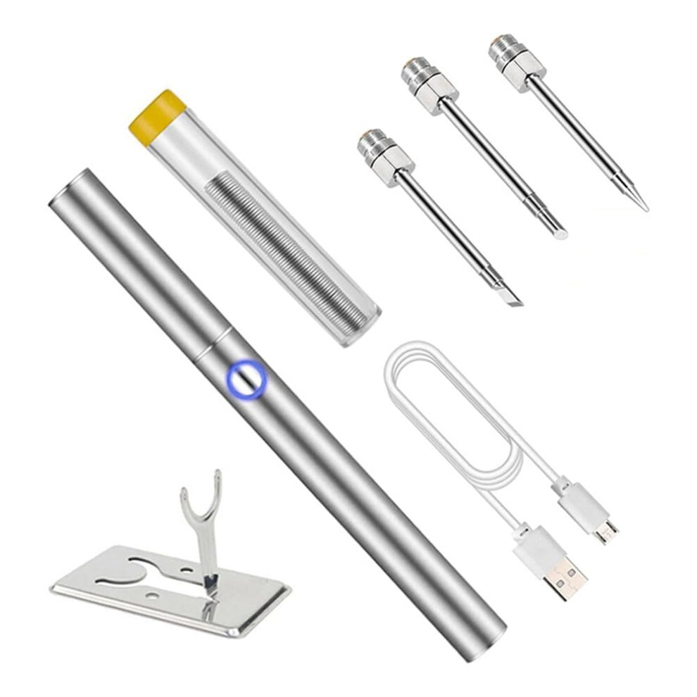 Wireless Charging Welding Tool Set With Three Soldering Iron Tips, Silver 9393856632695