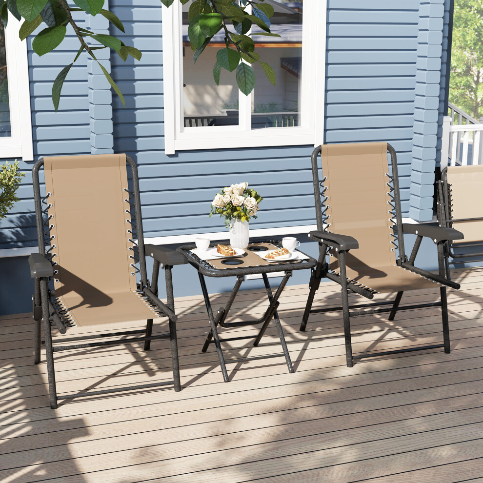 Outdoor Garden Set Outsunny Three-Piece Khaki Table & Chairs - Weather-Resistant Steel Compact & Stylish Patio Furniture-image-OPC-PMFX8YX-NEW