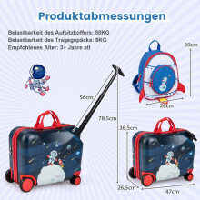 2tlg Kinderkoffer + Rucksack 47 cm Langer Aufsitzkoffer und 30 cm Breiter Rucksack 12"+18" Astronauten