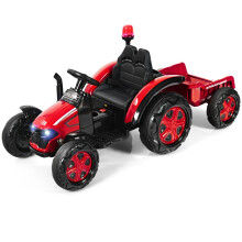 12V traktor børnetraktor med aftagelig trailer 151 x 68 x 70 cm rød