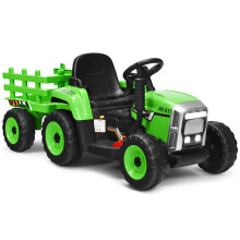 Trator infantil de 3 velocidades Trator de passeio de 12 V com reboque removível e luzes LED, buzina e funções USB verde