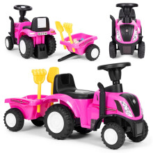 Zittractor met aanhangwagen voor kinderen, interactief stuur, geluiden, roze