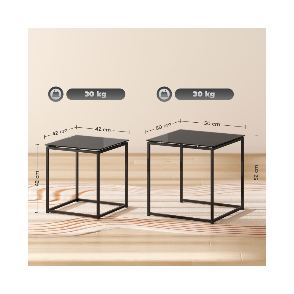 Nest of Tables Set of 2 with Tempered Glass Top and Metal Frame for Living Room Bedroom Office - Black-image-OPC-PMFXB8R-NEW