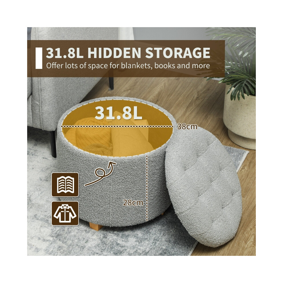 Ottoman Grey with Teddy Fleece Cover 31.8L Storage Capacity Plush & Functional Footrest for Lounge & Bedroom Decor-image-OPC-PMFXC9C-NEW