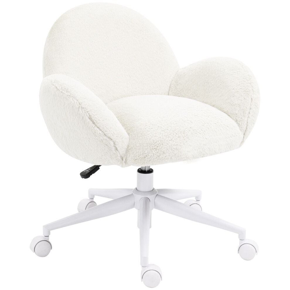 Makeup Vanity Chair with Fluffy White Cushion Comfortable Cream White Desk Seat on Rolling Wheels for Bedroom and Living Room-image-OPC-PMFXCHB-NEW